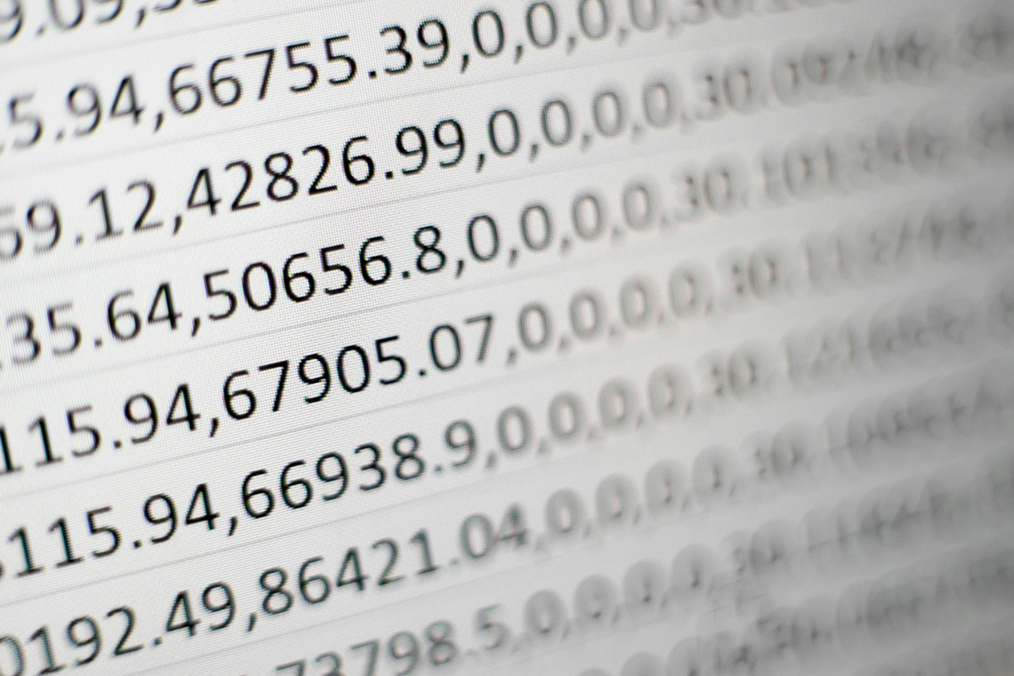 Close-up of aligned columns of figures on a ledger sheet
