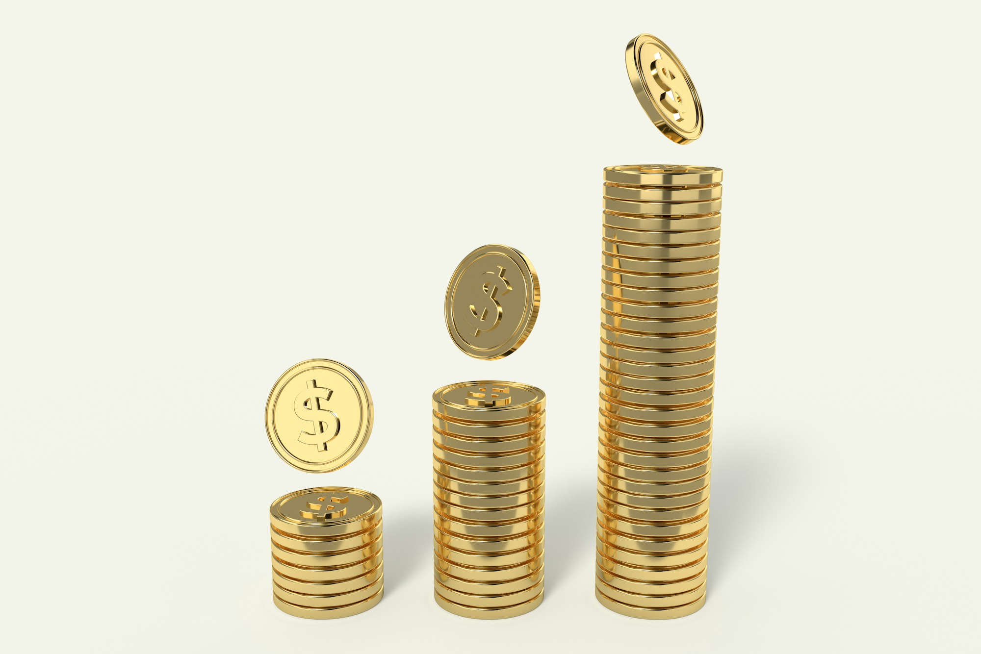 A stack of coins with a soft shadow against a neutral background