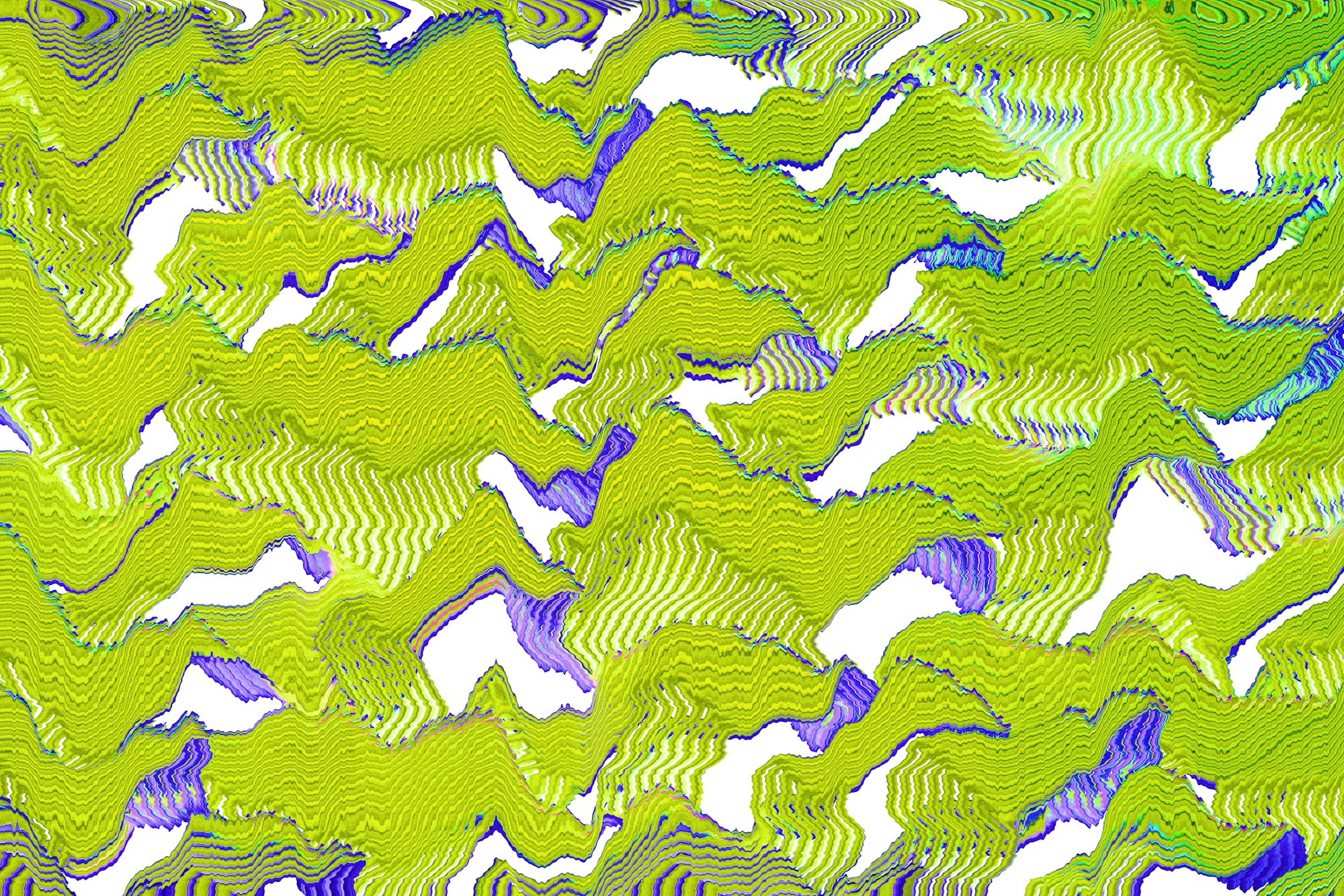 Motif abstrait de lignes ondulées répétées, vert lime et violet