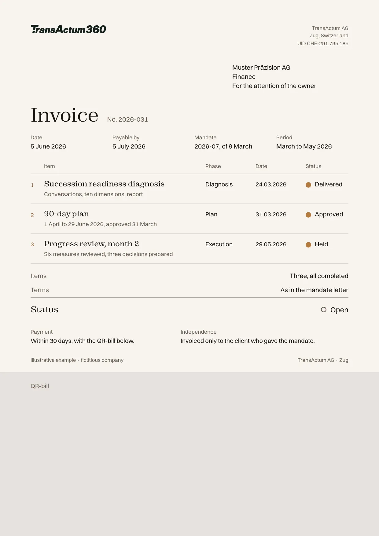 Eine Rechnung an ein fiktives Unternehmen
