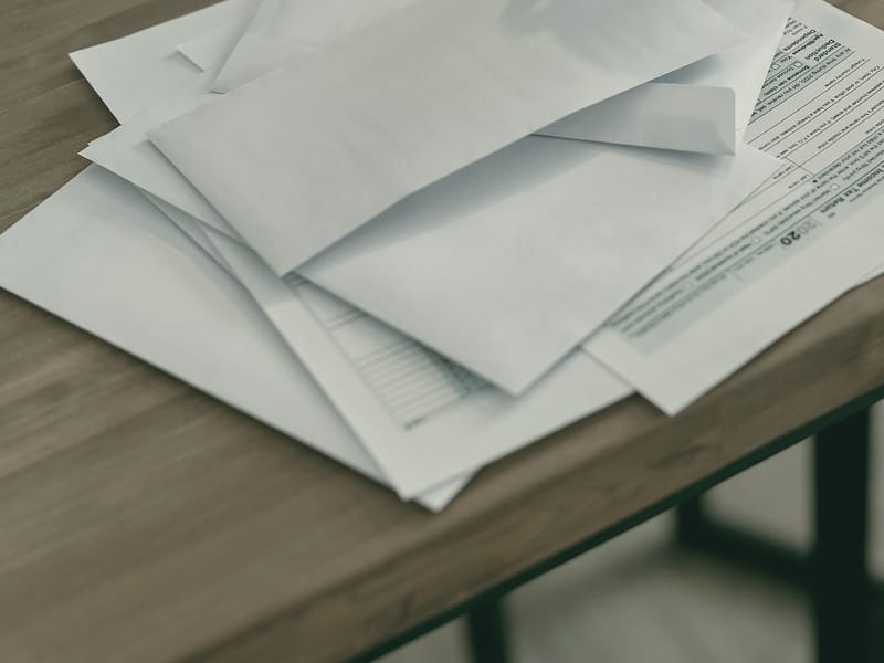 Des lettres et des enveloppes sur un bureau