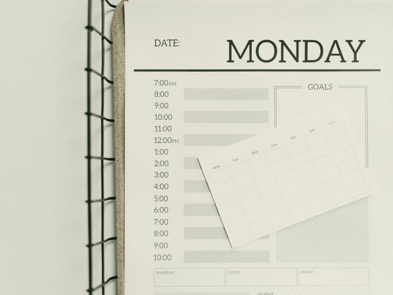 A planner page for a Monday, the hours from seven in the morning.